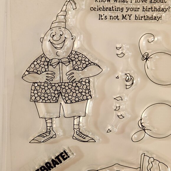 #63 Stamp Set Funny Lady Man Birthday Balloons Confetti - Picture 3 of 7